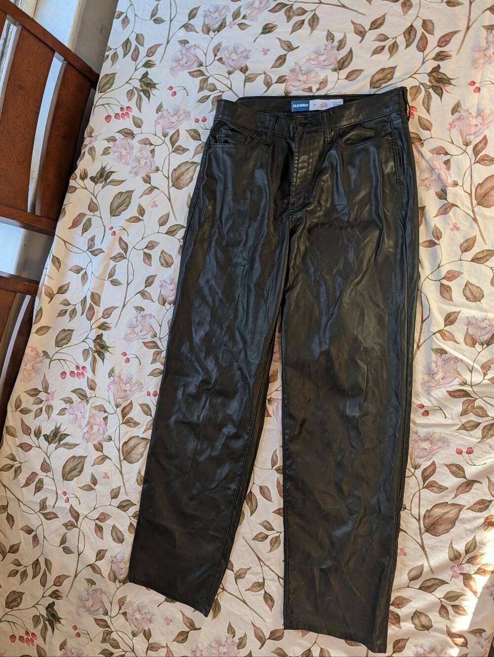 Old Navy Black Faux Leather Boot-Cut Pants